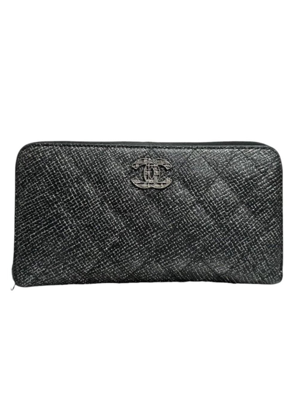 Chanel Quilted Black Silver Leather Wallet